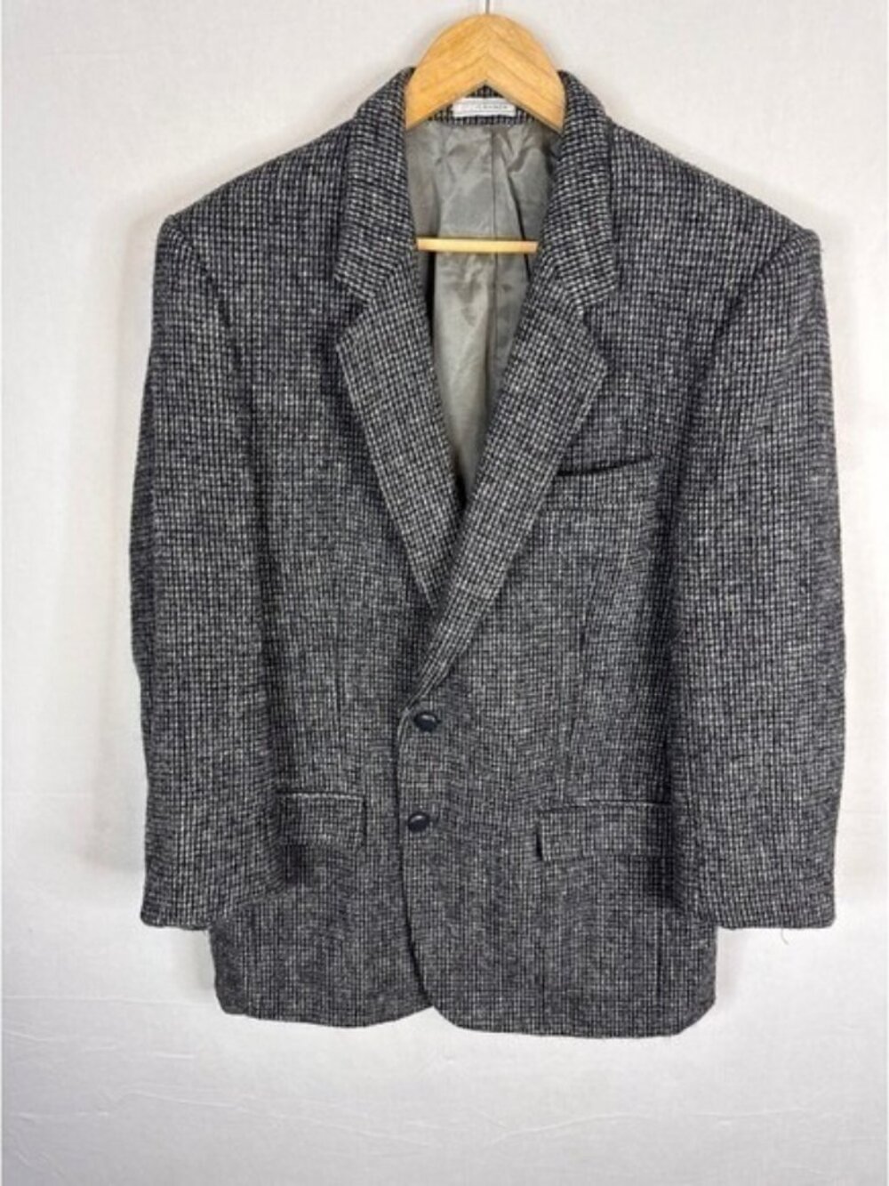 Vintage Grey Harris Tweed Blazer Jacket Mens 44R Fits 40-42S Short Tailored Wool